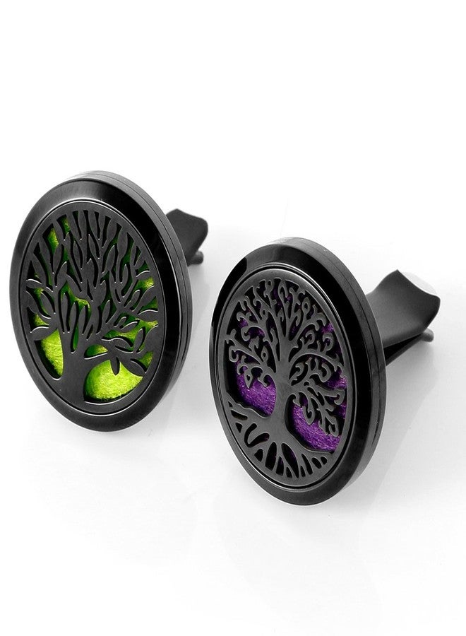 RoyAroma 2PCS Tree of Life Car Diffuser Aromatherapy Essential Oil Black Stainless Steel Locket with Vent Clip 12 Felt Pads - Image 5